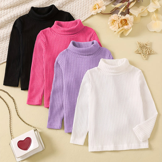 Colorful 4pcs Girls Stretchy Turtleneck Set for All Seasons, perfect for year-round comfort and style.