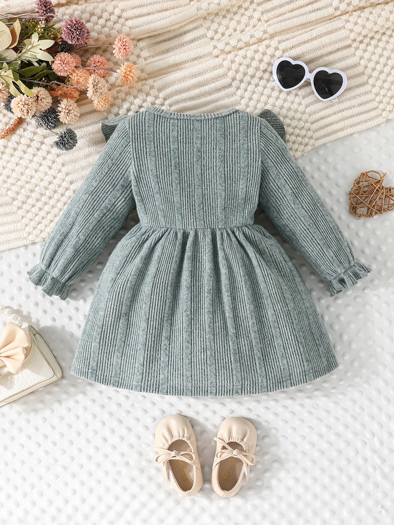 Cute Casual Knit Dress for Girls with Flared Hem Style - BabyHaven
