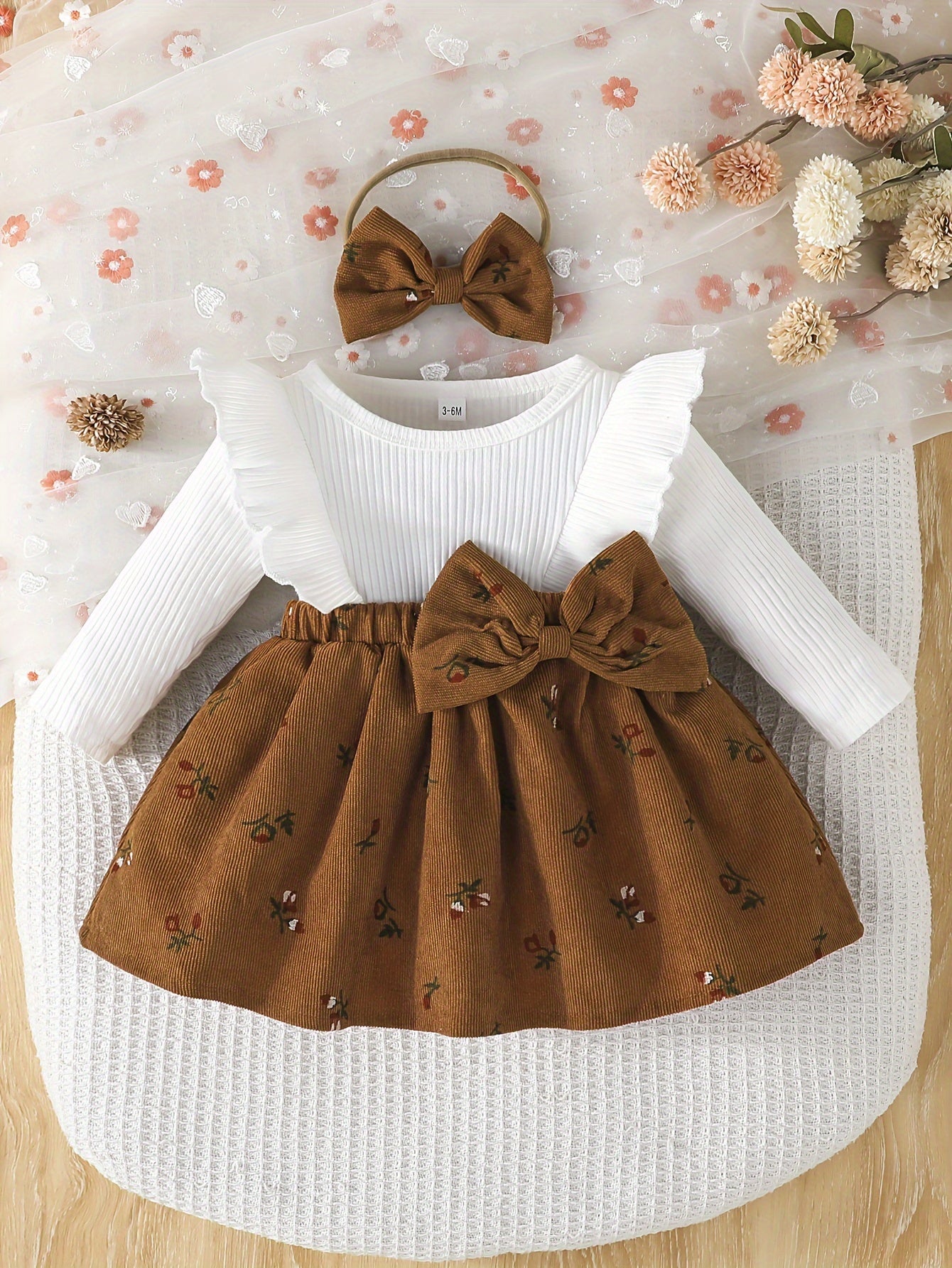 Girls' 2 - in - 1 Dress with Flying Sleeves and Bow Set - BabyHaven