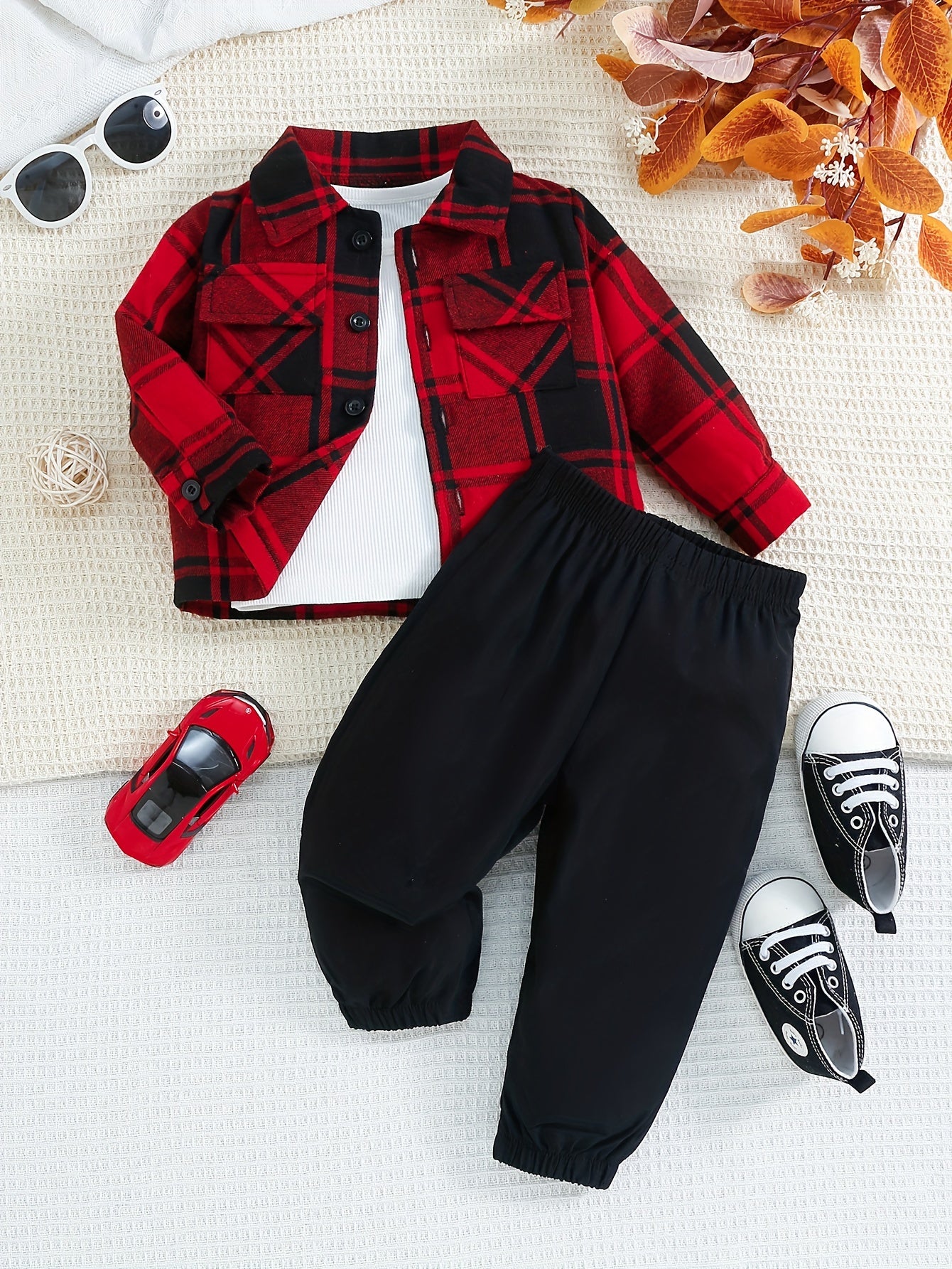 Fashionable 2 - Piece Set With Checkered Blouse For Kids - BabyHaven