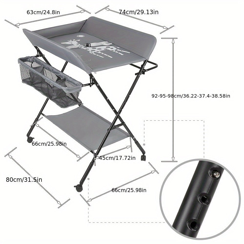 Adjustable Changing Table With Storage Basket And Wheels - BabyHaven