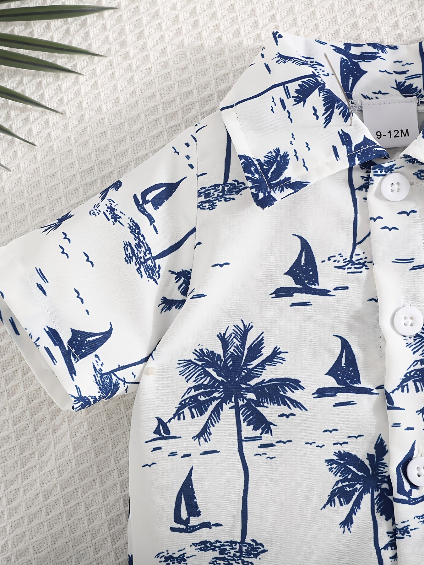 Boys 3 Pieces Summer Beach Set V Neck Shirt Shorts and Hat with Palm Tree Print Casual Polyester Outfit for Spring Summer Fall Outdoor - BabyHaven