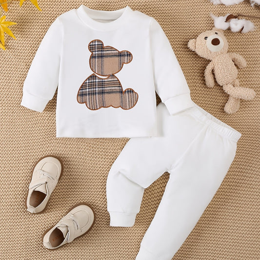 Adorable White Bear Set With Top And Pants For Kids