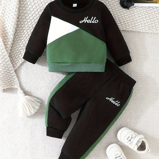 Sporty Blue & White Hello Print Hoodie And Pants Set For Kids - BabyHaven