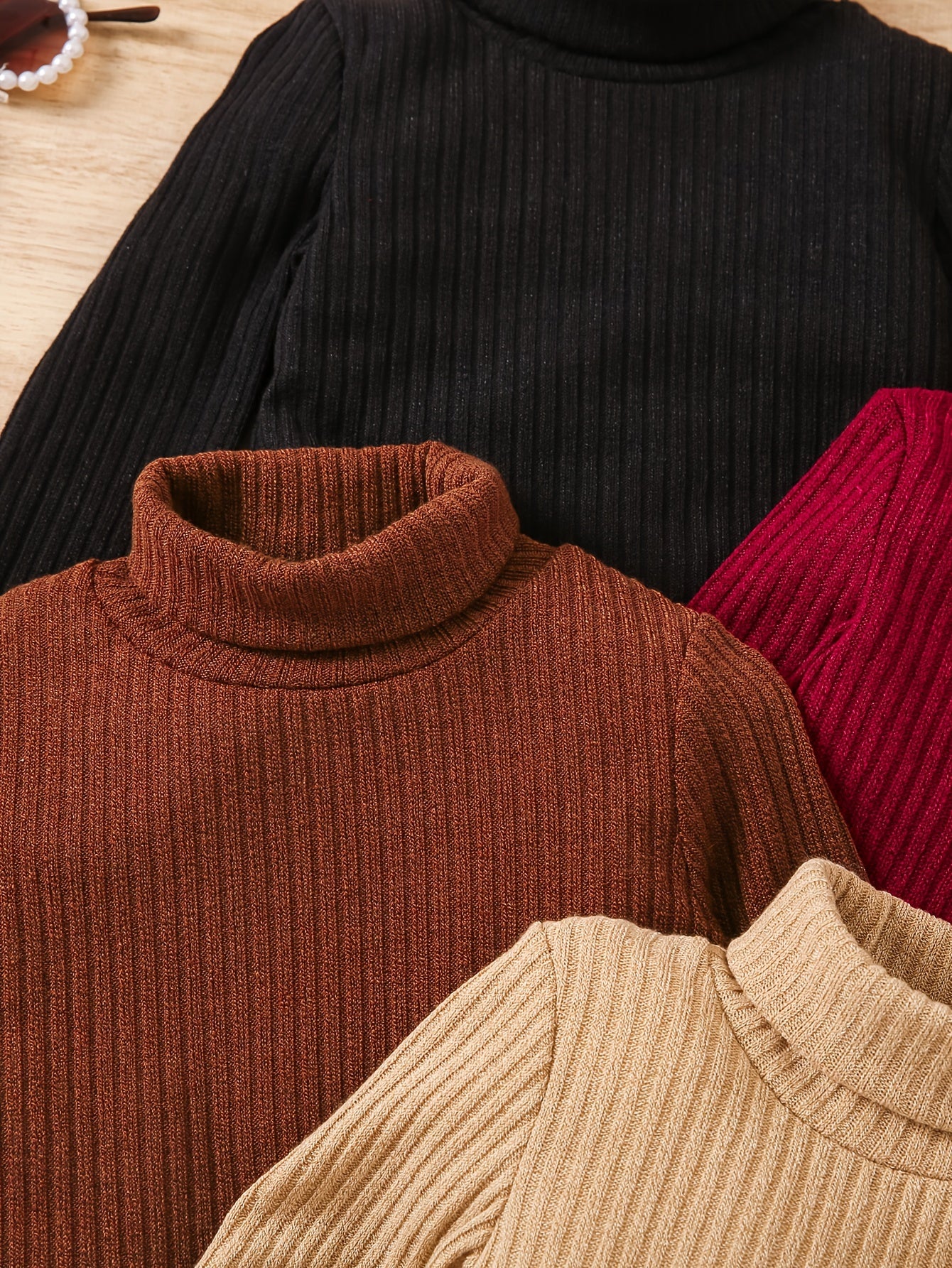 Stylish 4pcs Girls Stretchy Turtleneck Set for All Seasons in various colors, perfect for year-round comfort.