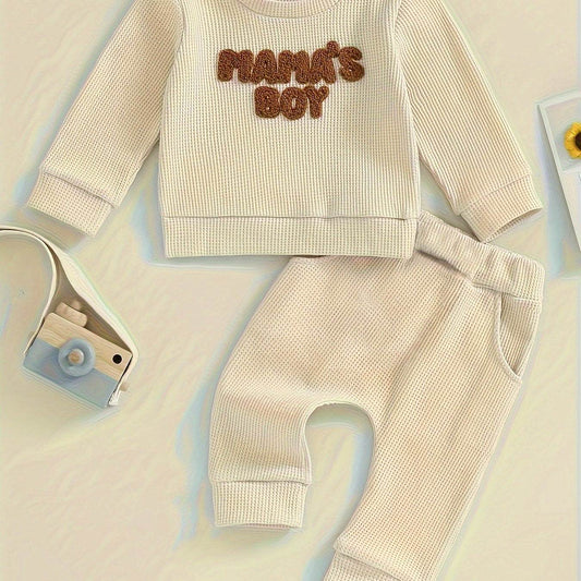 Sweet and stylish Mama's Boy outfit with comfy pants, ideal for active children.