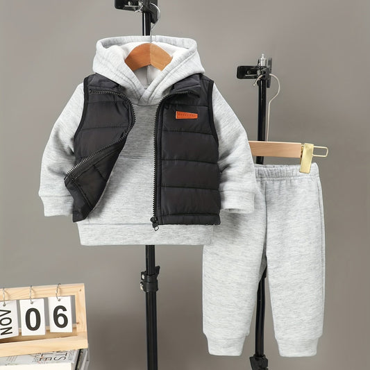 Three-Piece Set For Boys In Grey And Black Outfit