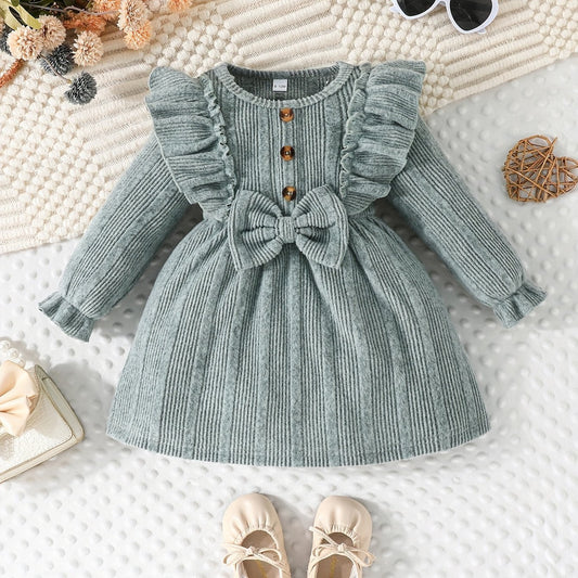 Cute Casual Knit Dress for Girls with Flared Hem Style - BabyHaven