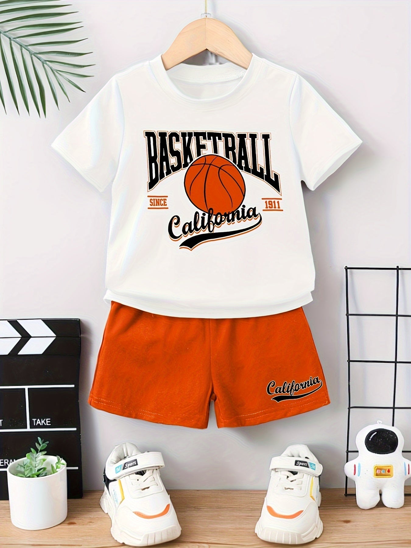 “Valentine’s Day” “Ramadan”, Boys Suit, Letter and Basketball Print, Summer Fashion Casual Simple Round Neck T-shirt and Shorts, Perfect for Outdoor