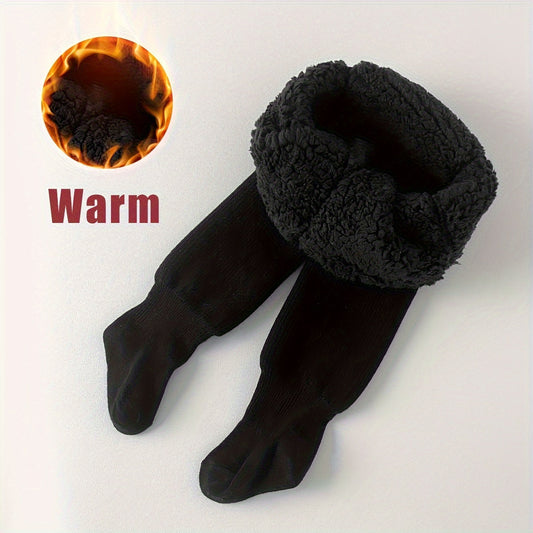 Cozy girls' fleece-lined tights for winter, solid color, warm and stylish.