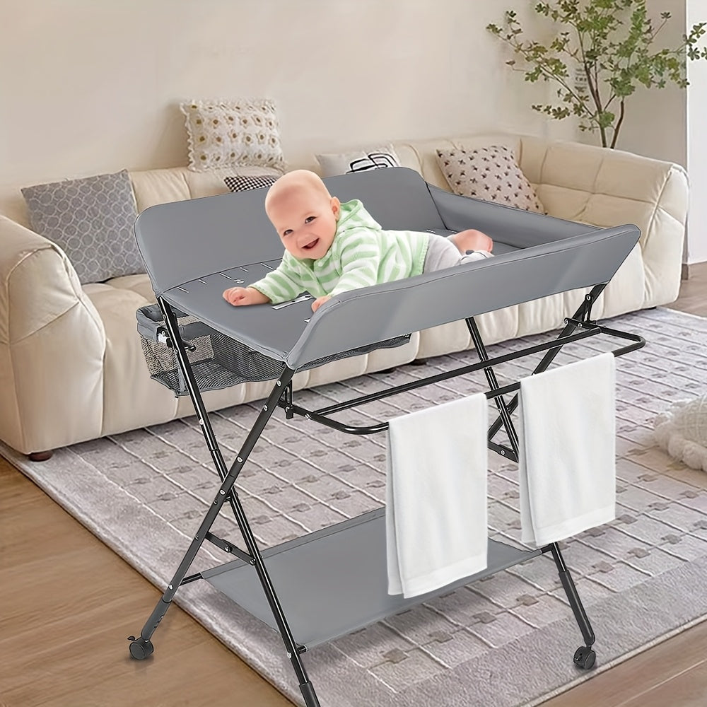 Adjustable Changing Table With Storage Basket And Wheels