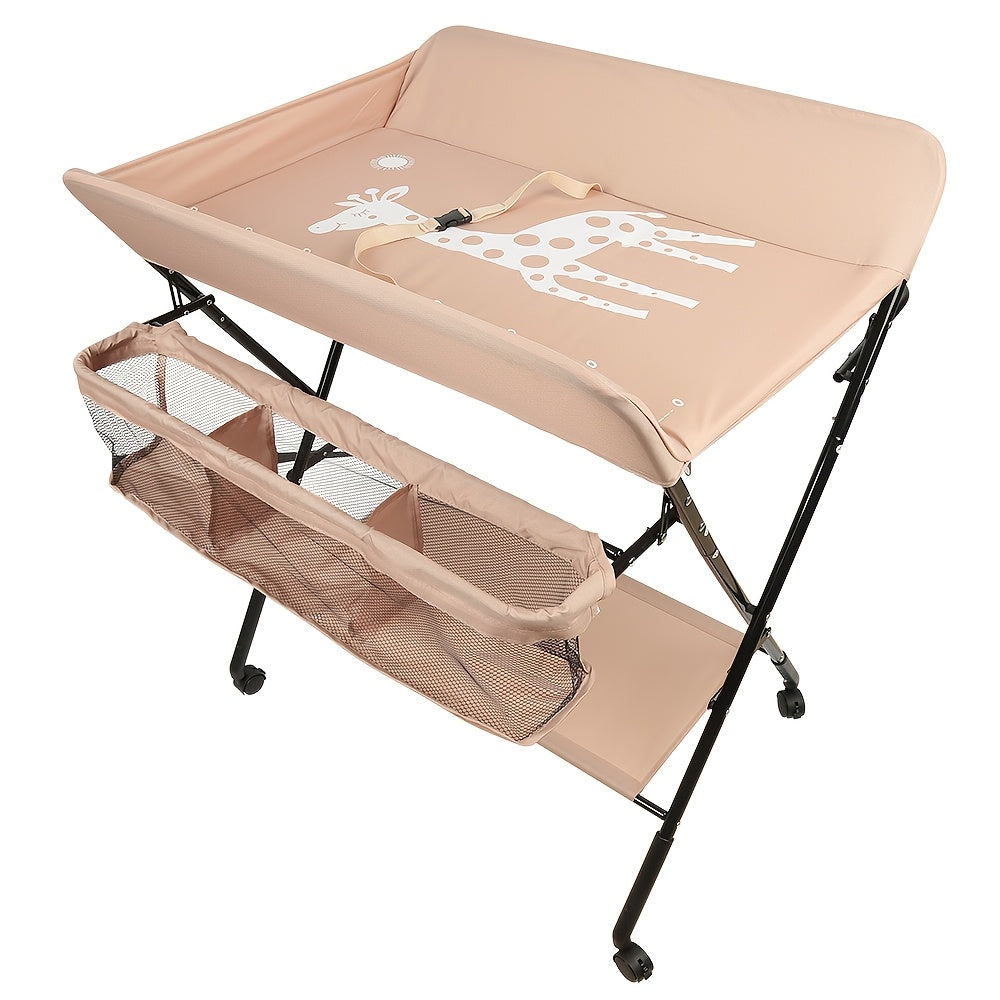 Adjustable Changing Table With Storage Basket And Wheels