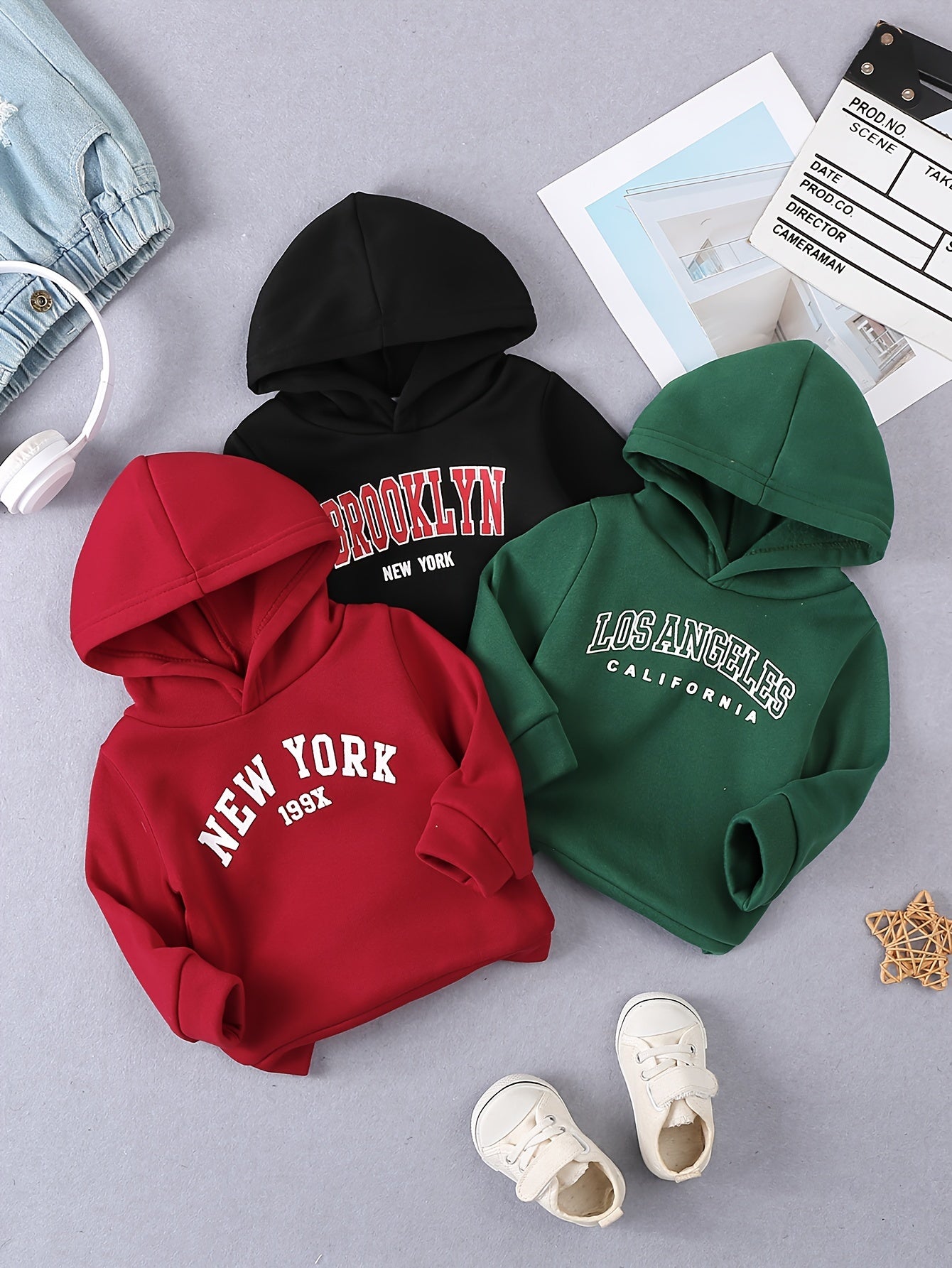 Set of 3 Hooded Sweatshirts with New York Brooklyn Los Angeles Prints - BabyHaven