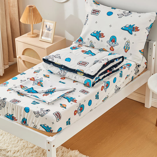4pcs printed space ship toddler bedding set unisex