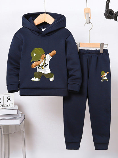 Cozy Bear-Themed Boys' Hoodie & Joggers Set for Fall