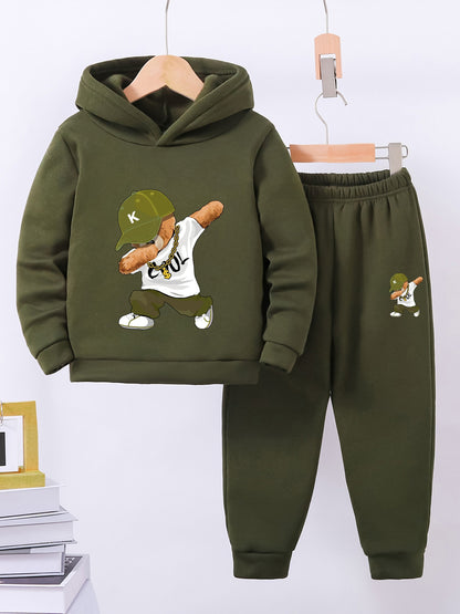 Cozy Bear-Themed Boys' Hoodie & Joggers Set for Fall