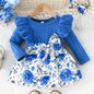 Adorable Floral Baby Dress With Bow And Matching Headband Set