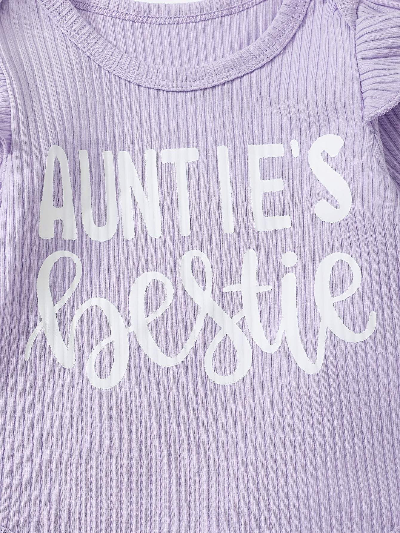 Purple cotton apparel with "Auntie's Bestie" print, highlighting best friend vibes.