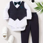 Dapper Gentleman boys 3-piece suit set with vest, shirt, pants, and bow tie, suitable for special occasions.