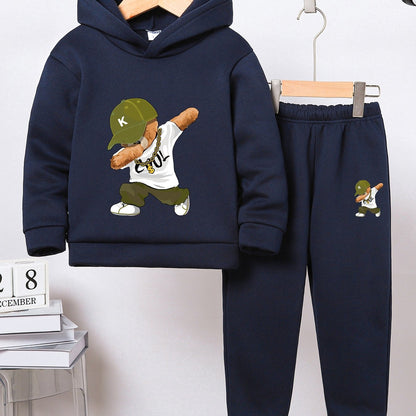 Cozy Bear-Themed Boys' Hoodie & Joggers Set for Fall