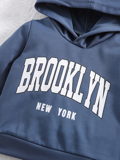 0-3 Years Old Two-piece European and American Fashion Boy's Baby Blue Letter Print Hoodie Suit