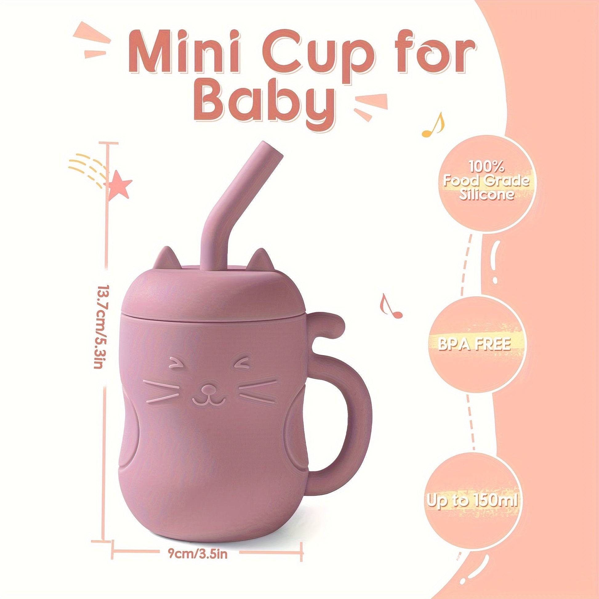 Kawaii Cuteness Leak-Proof Learning Cup for Babies with Cat Design in Pink Silicone.