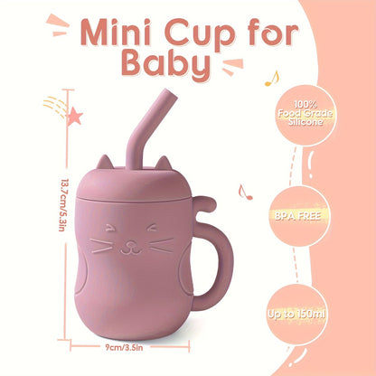 Kawaii Cuteness Leak-Proof Learning Cup for Babies with Cat Design in Pink Silicone.