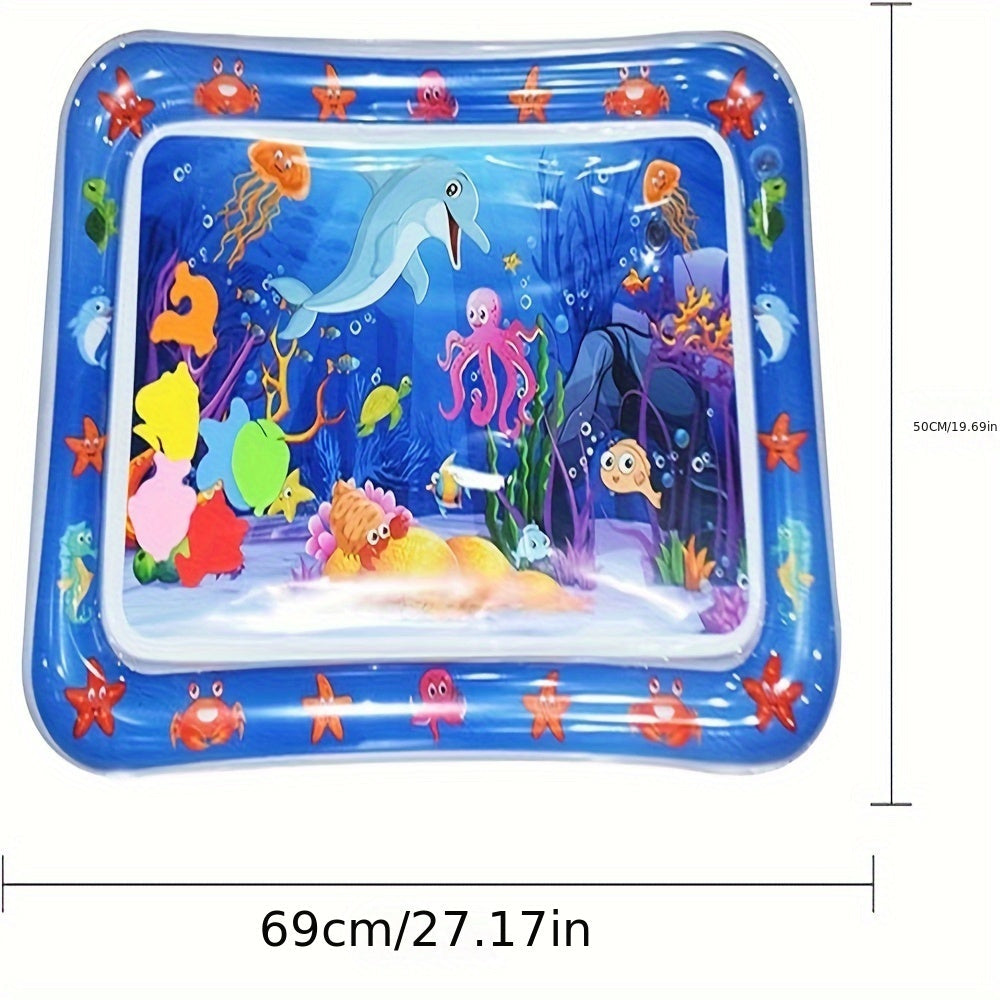 Water play mat for babies with colorful floating toys, enhancing sensory development and active play.