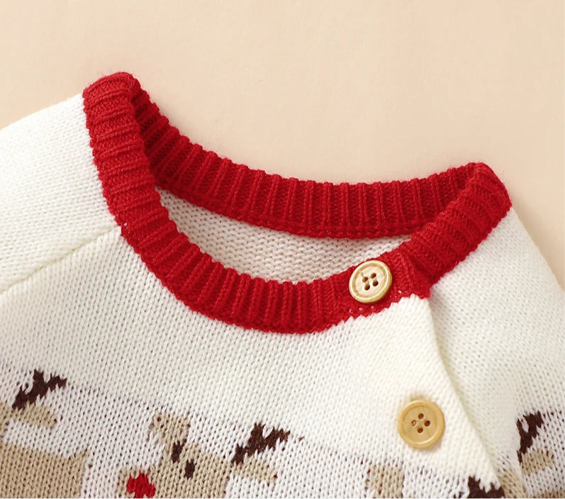 Baby Christmas Rompers Winter Long Sleeve Knit Newborn Boys Girls Outwear Jumpsuits Red Reindeer Toddler Playsuits Clothes 0-18m