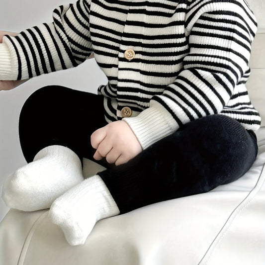 Youngsters Youngsters's Clothes Spring and Autumn Clothes for Boys and Girls Striped Cardigan Sweater Jacket and Fleece Pants Two-piece Set Fashionable, Perfect for Outdoor