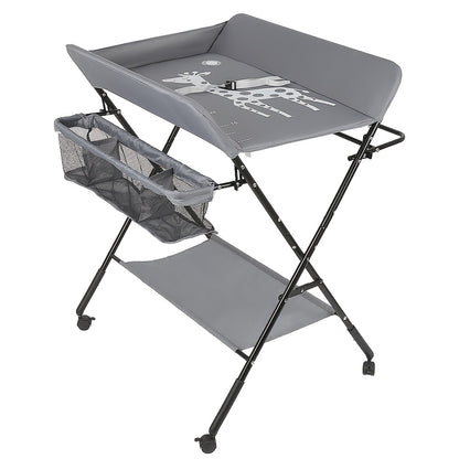 Adjustable Changing Table With Storage Basket And Wheels