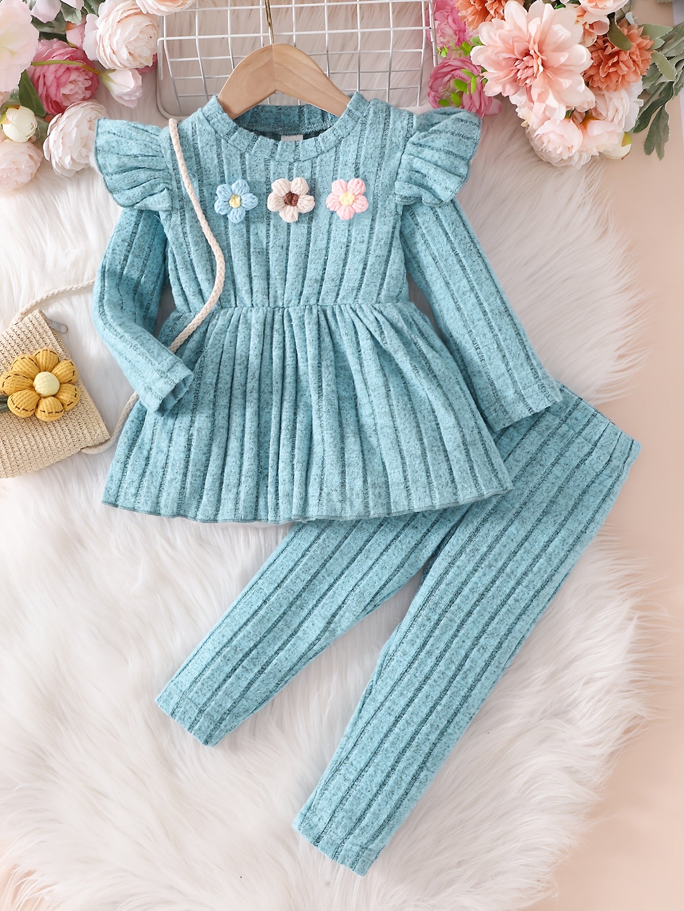 Adorable Rib-Knit Outfit for Girls Stylish Two-Piece Set