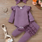 Charming Trio 3-Piece Outfit Set for Girls with Headband in Ribbed Fabric and Ruffles