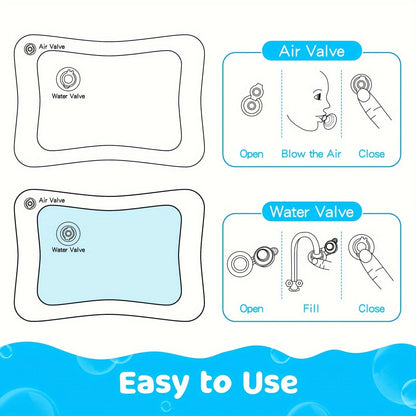 Easy-to-use water play mat for babies and toddlers with air and water valve instructions.