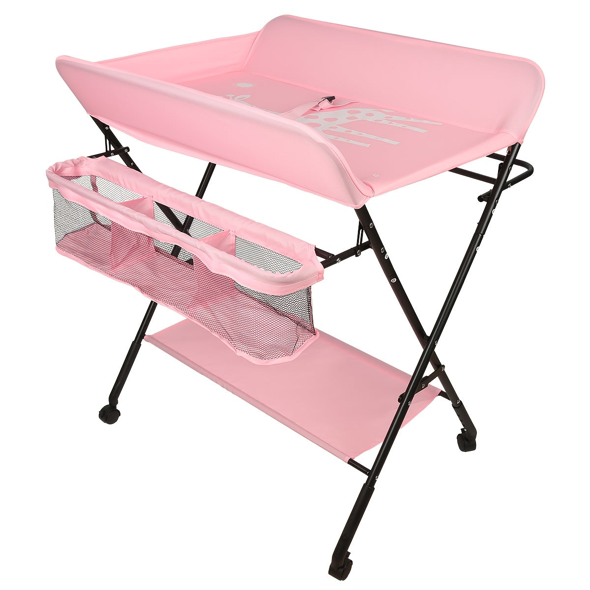 Adjustable Changing Table With Storage Basket And Wheels