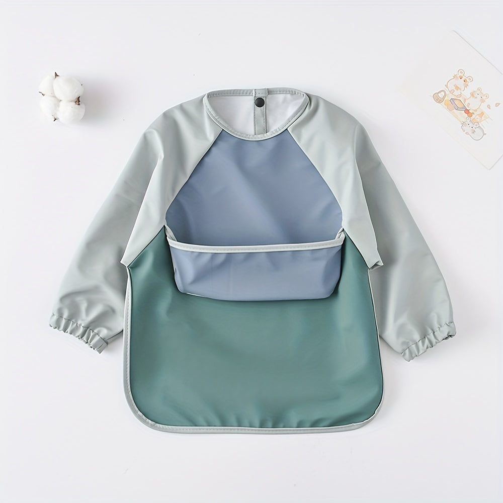 Easy Clean Long-Sleeved PU Feeding Bib for Mess-Free Meals