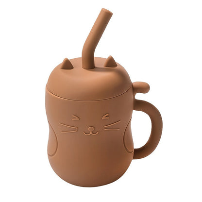 Kawaii cat design silicone cup with straw, break-resistant and leak-proof for babies.