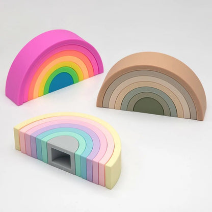 New 6 - 10pcs Baby Silicone Building Block BPA Free Rainbow Soft Block 3D Educational Montessori Toys Baby Teether Gifts - BabyHaven