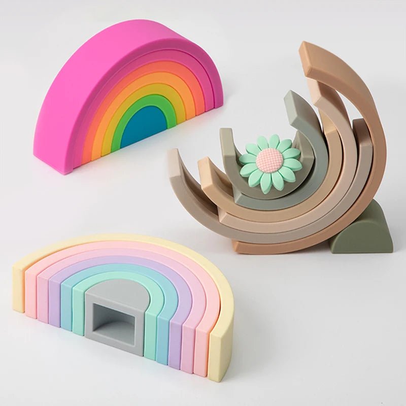 New 6 - 10pcs Baby Silicone Building Block BPA Free Rainbow Soft Block 3D Educational Montessori Toys Baby Teether Gifts - BabyHaven