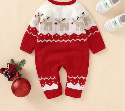 Baby Christmas Rompers Winter Long Sleeve Knit Newborn Boys Girls Outwear Jumpsuits Red Reindeer Toddler Playsuits Clothes 0-18m