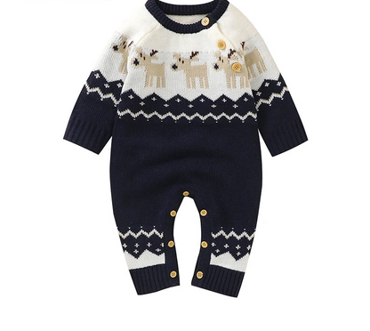 Baby Christmas Rompers Winter Long Sleeve Knit Newborn Boys Girls Outwear Jumpsuits Red Reindeer Toddler Playsuits Clothes 0-18m