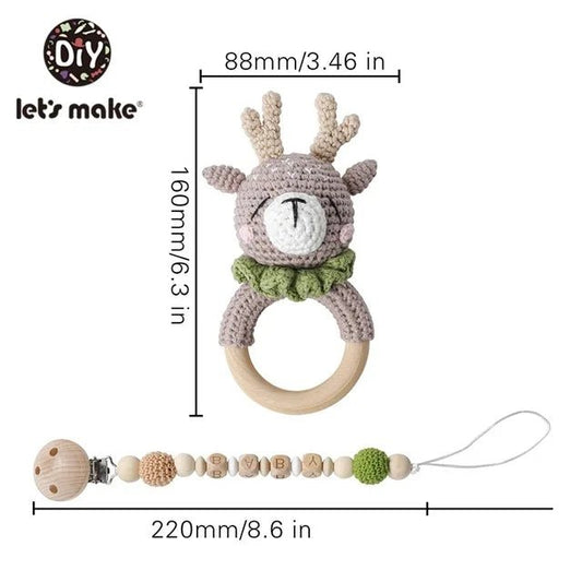 1set Baby Rattle Wooden Crochet Elephant Bells Music Teething Bracelet Pacifier Dummy Clips Gym Play Rodent Baby Products Toy - BabyHaven
