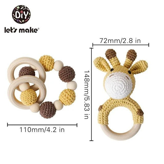 1set Baby Rattle Wooden Crochet Elephant Bells Music Teething Bracelet Pacifier Dummy Clips Gym Play Rodent Baby Products Toy - BabyHaven