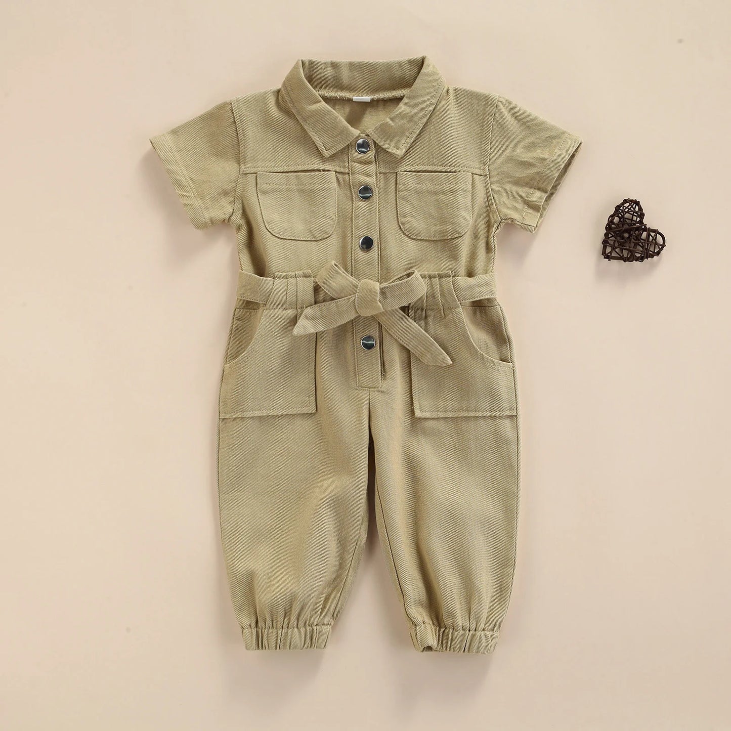 2021-05-05 Lioraitiin 1-5Years Toddler Baby Girl’s Casual Long Sleeve Jumpsuit Fashion Solid Lapel Pocket Single-breasted Pants