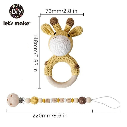 1set Baby Rattle Wooden Crochet Elephant Bells Music Teething Bracelet Pacifier Dummy Clips Gym Play Rodent Baby Products Toy - BabyHaven