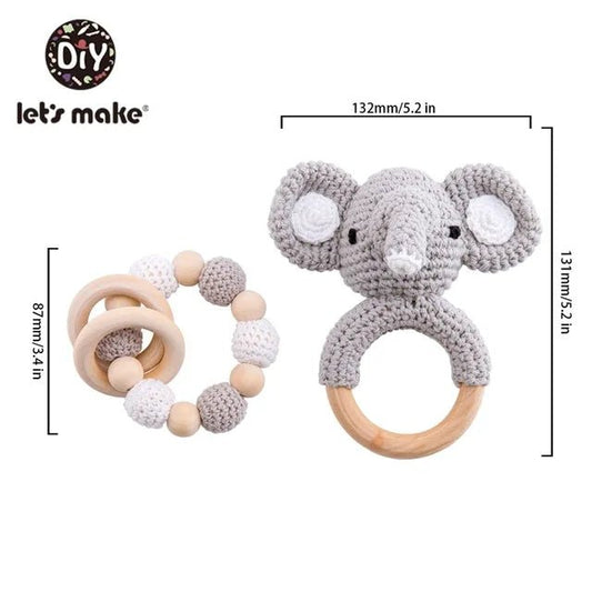 1set Baby Rattle Wooden Crochet Elephant Bells Music Teething Bracelet Pacifier Dummy Clips Gym Play Rodent Baby Products Toy - BabyHaven