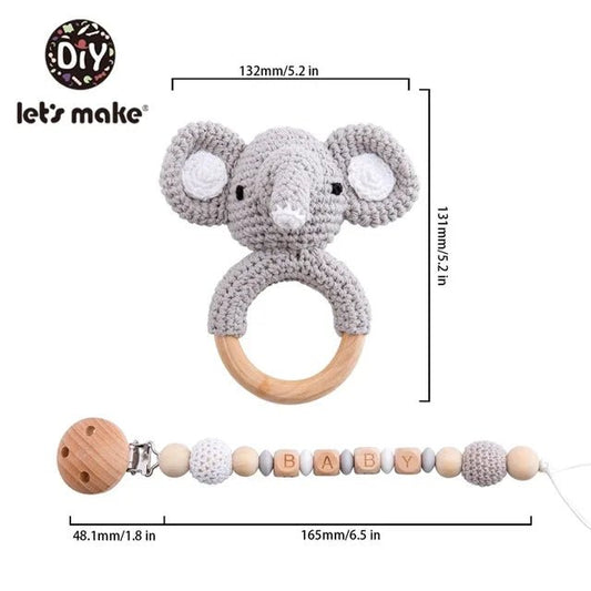 1set Baby Rattle Wooden Crochet Elephant Bells Music Teething Bracelet Pacifier Dummy Clips Gym Play Rodent Baby Products Toy - BabyHaven