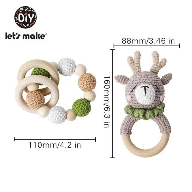 1set Baby Rattle Wooden Crochet Elephant Bells Music Teething Bracelet Pacifier Dummy Clips Gym Play Rodent Baby Products Toy - BabyHaven