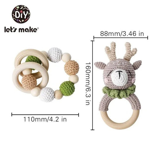 1set Baby Rattle Wooden Crochet Elephant Bells Music Teething Bracelet Pacifier Dummy Clips Gym Play Rodent Baby Products Toy - BabyHaven