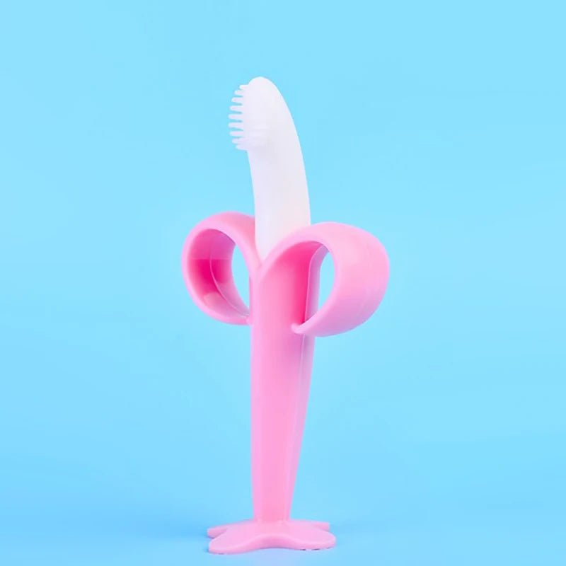 Baby Silicone Training Toothbrush BPA Free Banana Shape Safe Toddle Teether Chew Toys Teething Ring Gift Infant Baby Chewing - BabyHaven